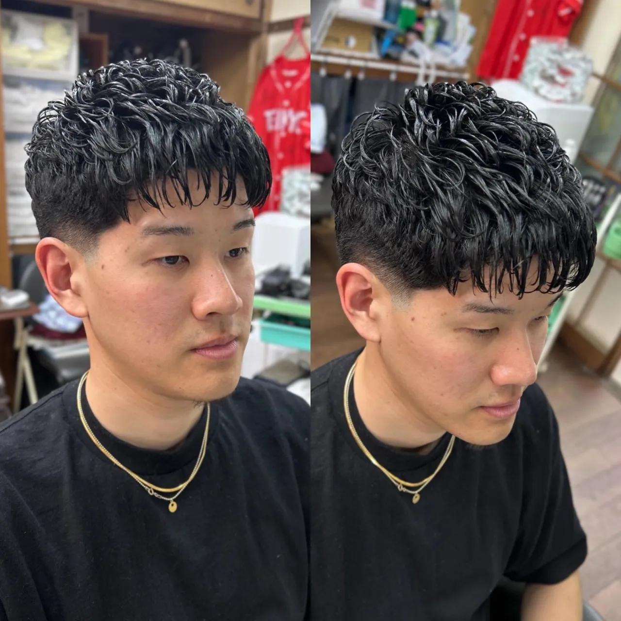 スキンフェード+アイロンパーマ