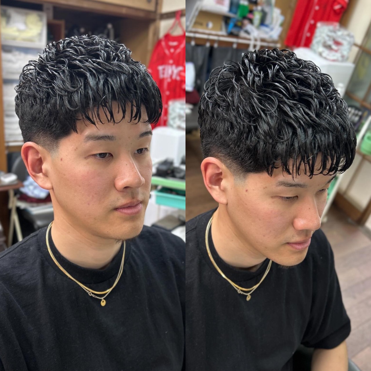 スキンフェード+アイロンパーマ